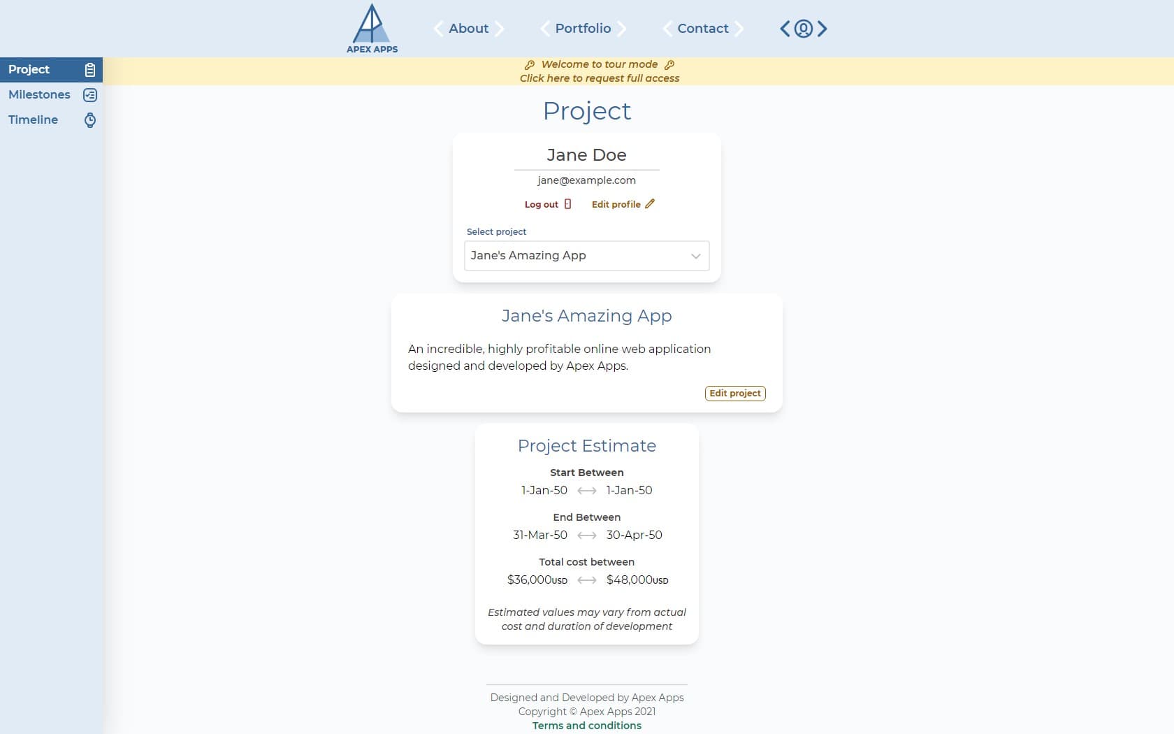scrennshot of Apex Apps project dashboard